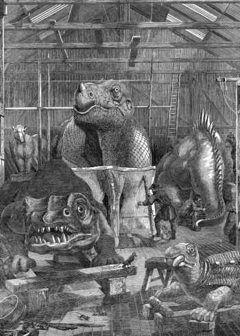 The Crystal Palace dinosaurs under construction in Hawkin's studio. 