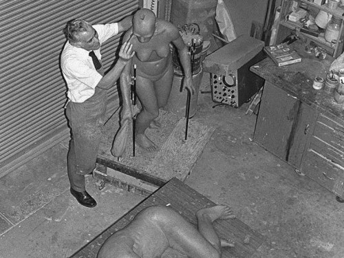 Vernon Rickman works on neanderthal models in 1973. Image Courtesy of the Smithsonian Institution archives.